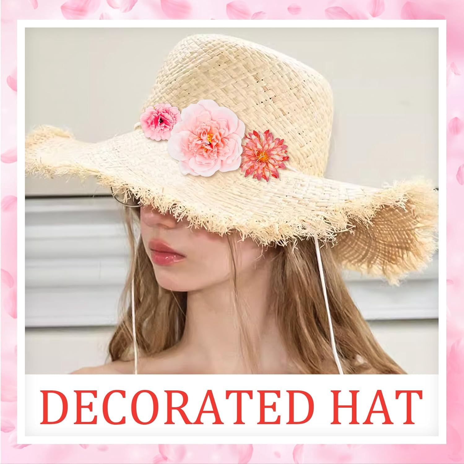 Fake Flowers Heads, Artificial Flower Heads Bulk for Crafts Garland Wedding Party Home Decoration DIY Hair Cap Dresses Decoration (Pink)