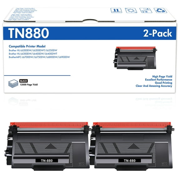 TN880 Super High Yield Toner Cartridge Compatible TN-880 TN 880 Toner Replacement for Brother HL-L6200DWT MFC-L6700DW MFC-L6800DW Printer (Black, 2-Pack)
