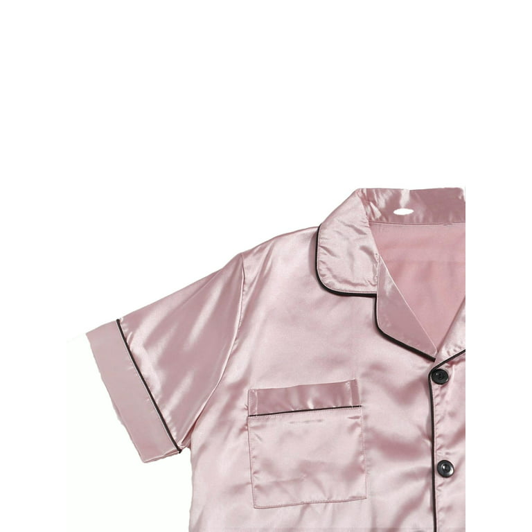 Women's Satin Pajama Short Sleeve Silk Button Top With Shorts 2 Pcs Pj Set  Loungewear 