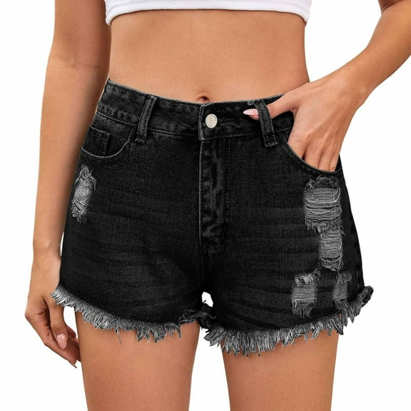 WAYUTE Shorts for Women Denim Shorts Summer High Rise Ripped Stretchy Jean Shorts Distressed Hem Casual Short Jeans