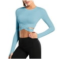 thumbnail image 2 of DAFPZW Long Sleeve Crop Tops for Women Tummy Cross Fitted Yoga Running Shirts Gym Workout Cropped Tops, 2 of 5