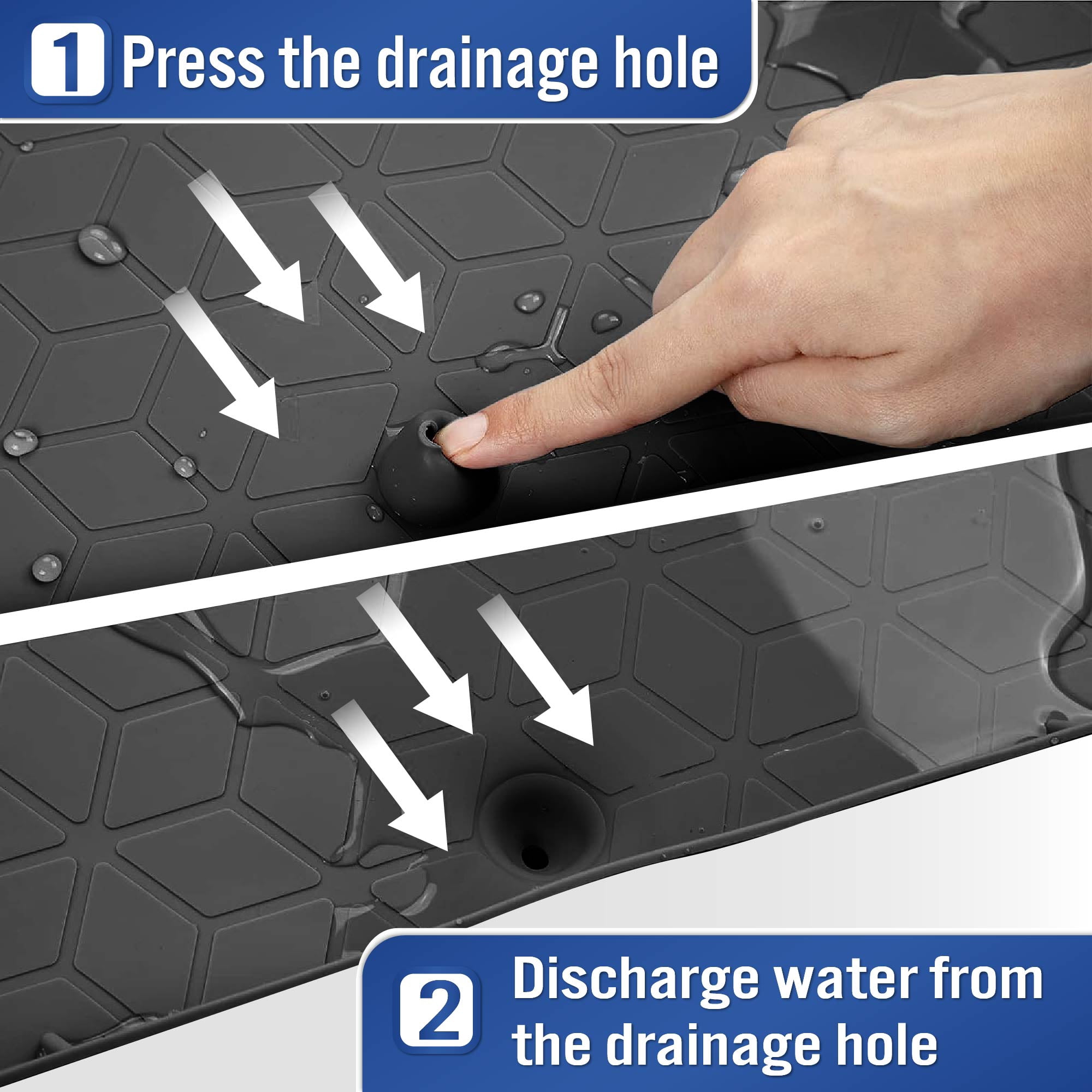 Under Sink Mats for Kitchen Cabinets and Bathroom Sinks 34" x 22" Flexible Silicone Under Sink Liner with Drain Hole Thick Rubber Mat that Protects Cabinet from Sink Leak with bonus Faucet Drip Mat