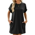 thumbnail image 4 of TEMOFON Womens T Shirt Dresses Summer Short Sleeve Loose Tunic with Pocket Casual Swing Dress Fashion Sundress Solid color Black Size XL, 4 of 8