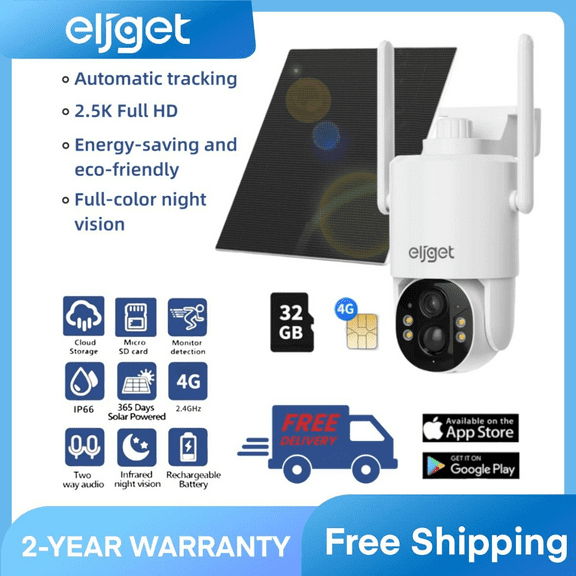 4G LTE Cellular Solar Security Camera, Wireless Outdoor 2.5K Surveillance Camera with SIM Card No-WiFi, 360° Live View, Spotlight Color Night Vision, Motion&Siren Alert, 2-Way Audio
