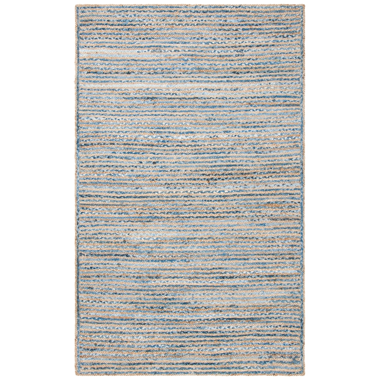 SAFAVIEH Cape Cod Andrina Braided Striped Jute Area Rug, 8' x 10' Oval, Natural/Blue