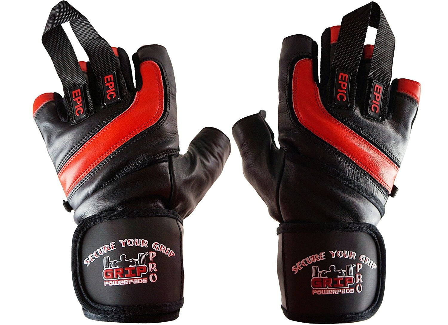 EPIC Leather Gym Gloves with Built in 2" Wide Wrist Wraps Best Grip