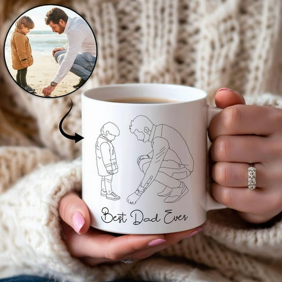 Custom Photo Best Dad Ever Mug, First Time Dad Mug, Gift For Dad, Personalized Photo Dad And Baby Coffee Cup, Fathers Day Mug, Ceramic Mug 11Oz