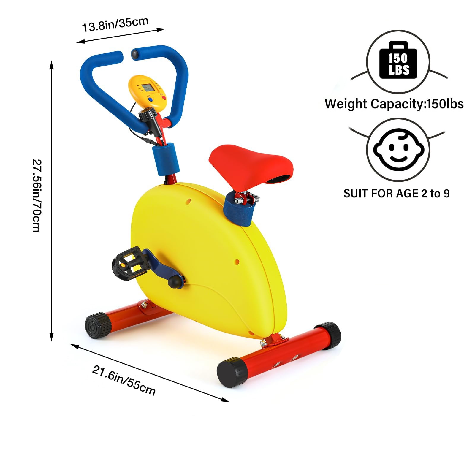 Kids Fitness Exercise Bike Equipment, Childrens Exercise Bike with Adjustable Seat, Kids Stationary Bike Workout Equipment, Gift for Boys Girls