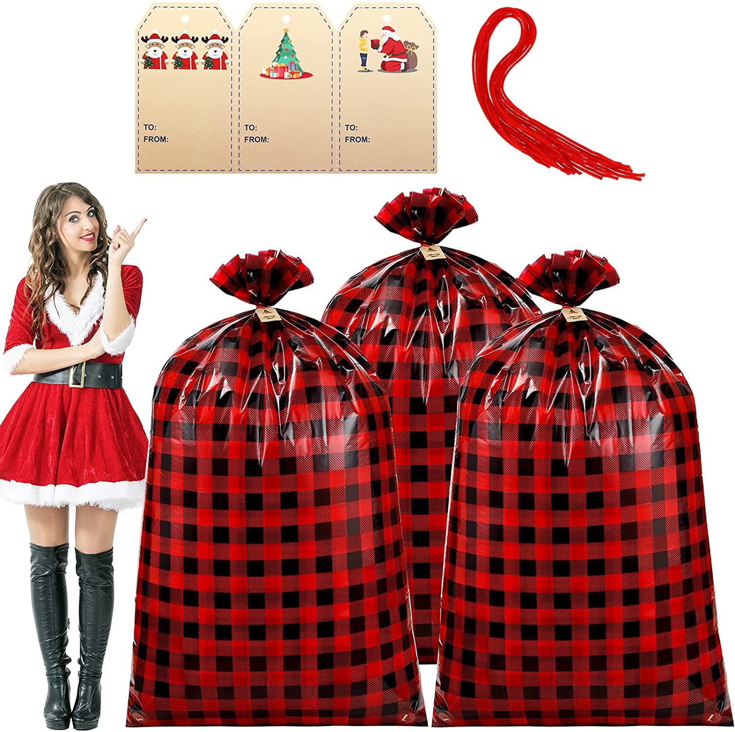 3 Pieces Christmas Giant Gift Bags Oversize Gift Bags Large Holiday Red