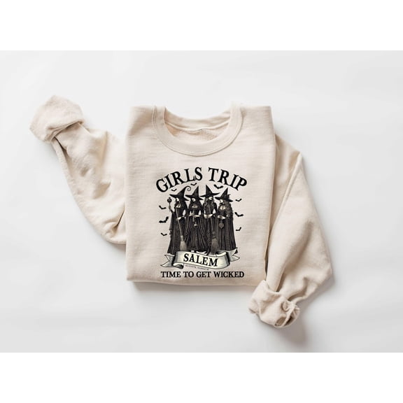 RosaWear Girls Trip Salem Witch Sweatshirt, Vintage Halloween Crewneck