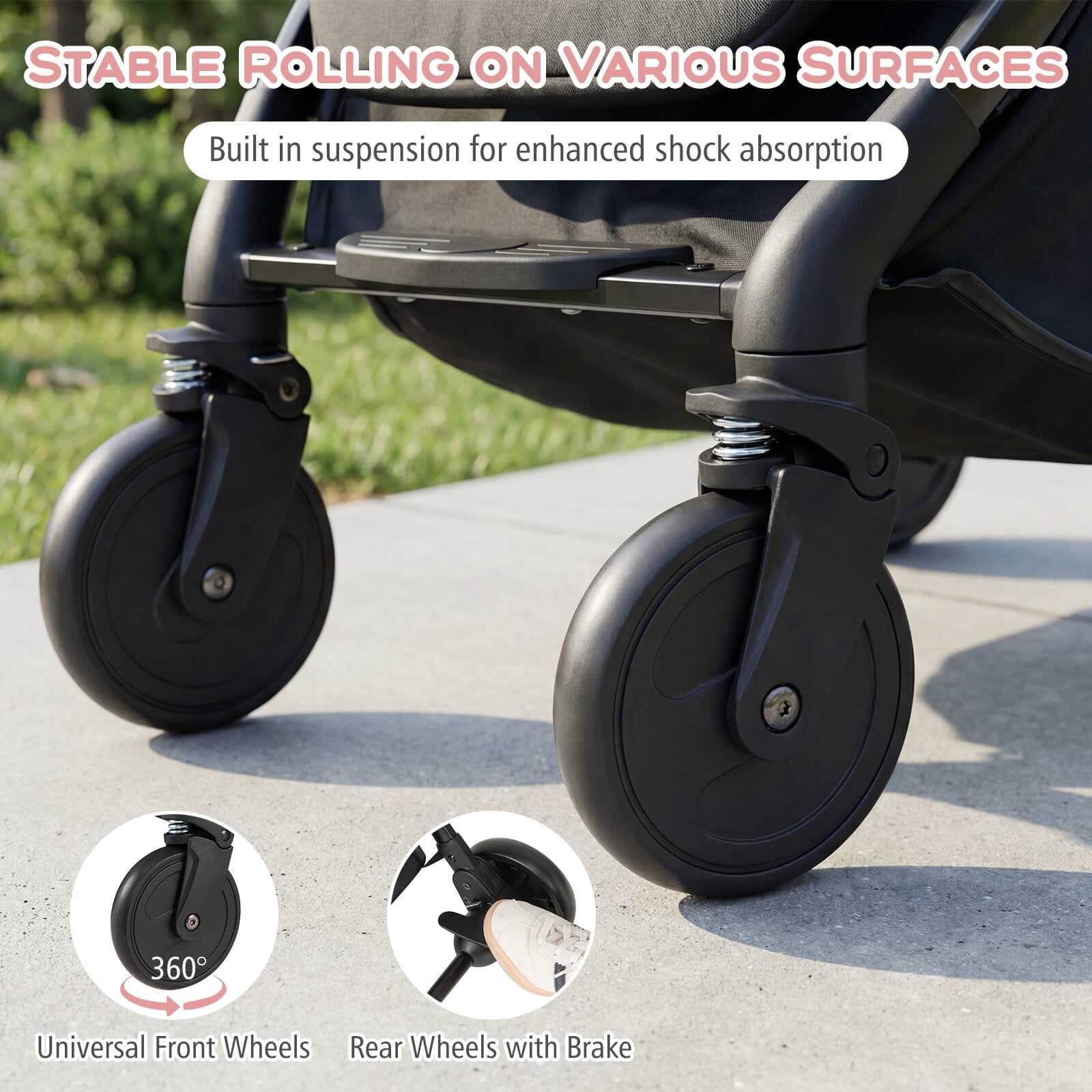 Infans Lightweight Baby Stroller w/One-Hand Folding, Extendable Canopy, Storage Baske