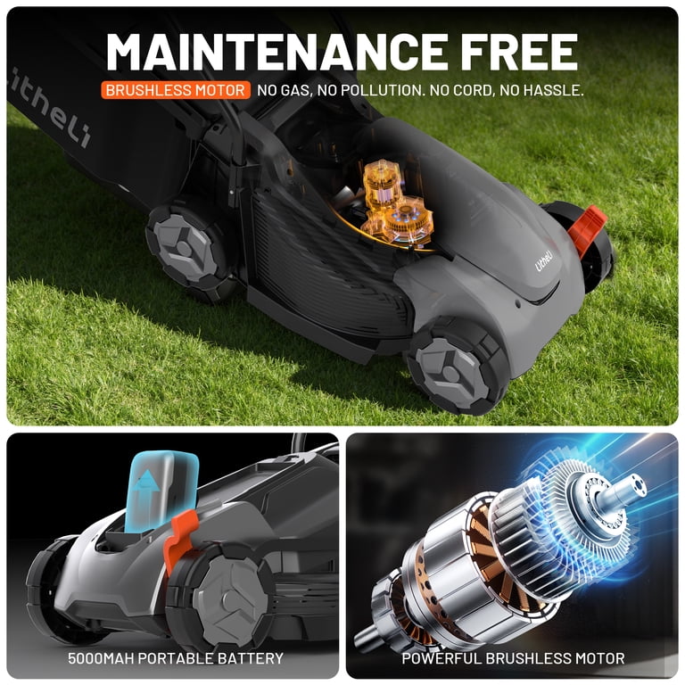Litheli 20V Cordless Lawn Mower, U20, 13 Inch, 5-Height