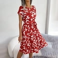 thumbnail image 2 of B91xZ Robes Longues pour Femmes Col Carré Manches Courtes Longueur Genou Robe Fluide d'Été, Rouge TG, 2 of 5
