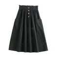 thumbnail image 4 of A line Skirts Women Button Spring Summer Age Reduction Solid Color Version Elastic Waist Mid Length Casual Womens Skirt Black One Size, 4 of 5