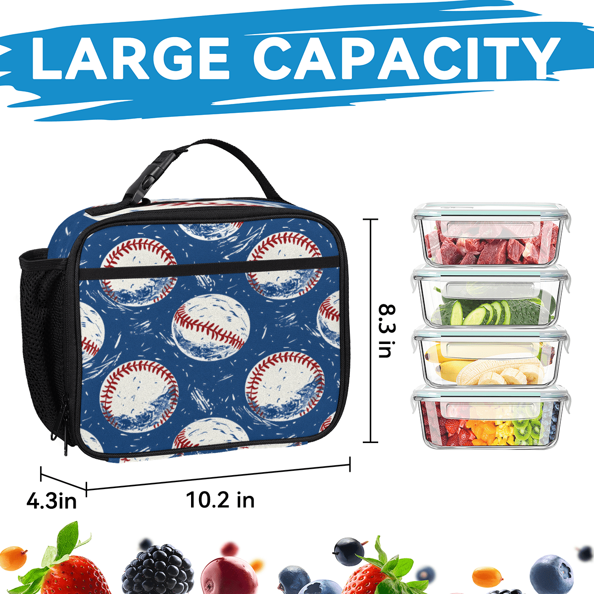 Herdesigns Baseball Sports Large Backpack Set with Lunch Box Lightweight Water Resistant Travel Laptop Backpacks Casual Daypacks for Women Men