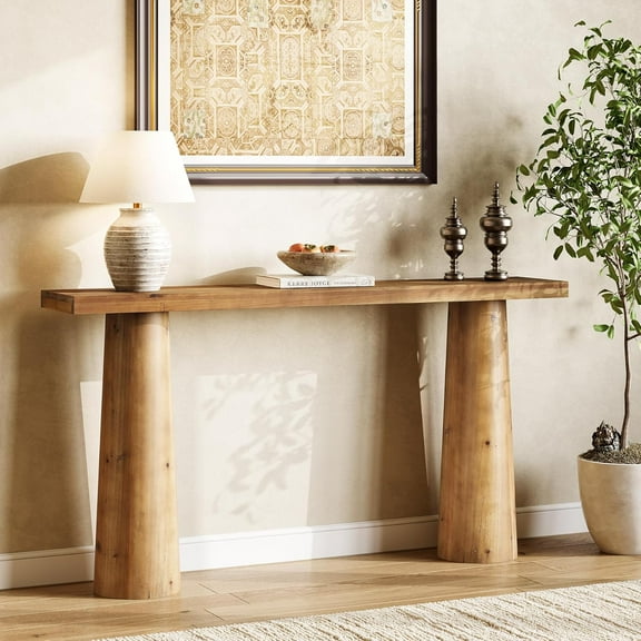 63-Inch Farmhouse Console Table, Solid Wood Entryway Table Behind Sofa for Entrance, Hallway, Living Room