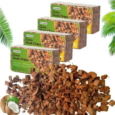 Coco Husk Chips Coconut Substrate for Garden Potting Soil Coconut Brick for Indoor Outdoor Flowers Plants Compressed Low EC Coco Husk Mulch for Garden Coconut Substrate for Reptiles- 4 lb