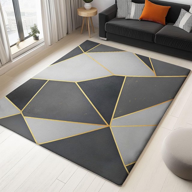Area Rugs 6 X 9 ft Washable, Simple Geometric Lines Non-Skid Low Pile Indoor Carpet for Living Room Bedroom Office Backyard Decor, Grey Printed Outdoor Rug