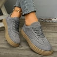 thumbnail image 3 of Womens Sneakers Solid Color Suede Casual Lace up Walking Shoes Fashion Low Top Tennis Shoes Comfy Outdoor Flat Shoes Gray Size 6.5, 3 of 6