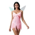 thumbnail image 1 of Gupgi Costume de Fée d'Halloween pour Femme, Robe Mini Transparente en Dentelle à Bretelles Spaghetti, Col en V, Décolleté Plongeant, avec Ailes de Papillon, 1 of 9