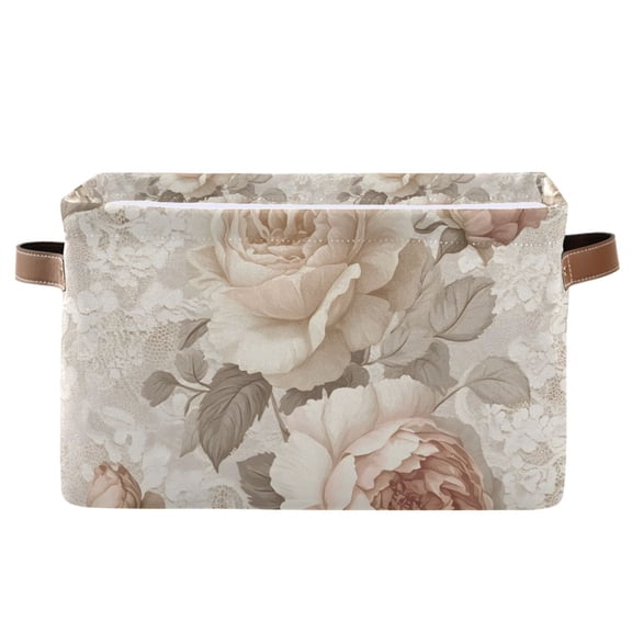 Yayeee Canvas Storage Basket with Handles for Shelves Fabric Bins Closet Organizer, Lace and Floral