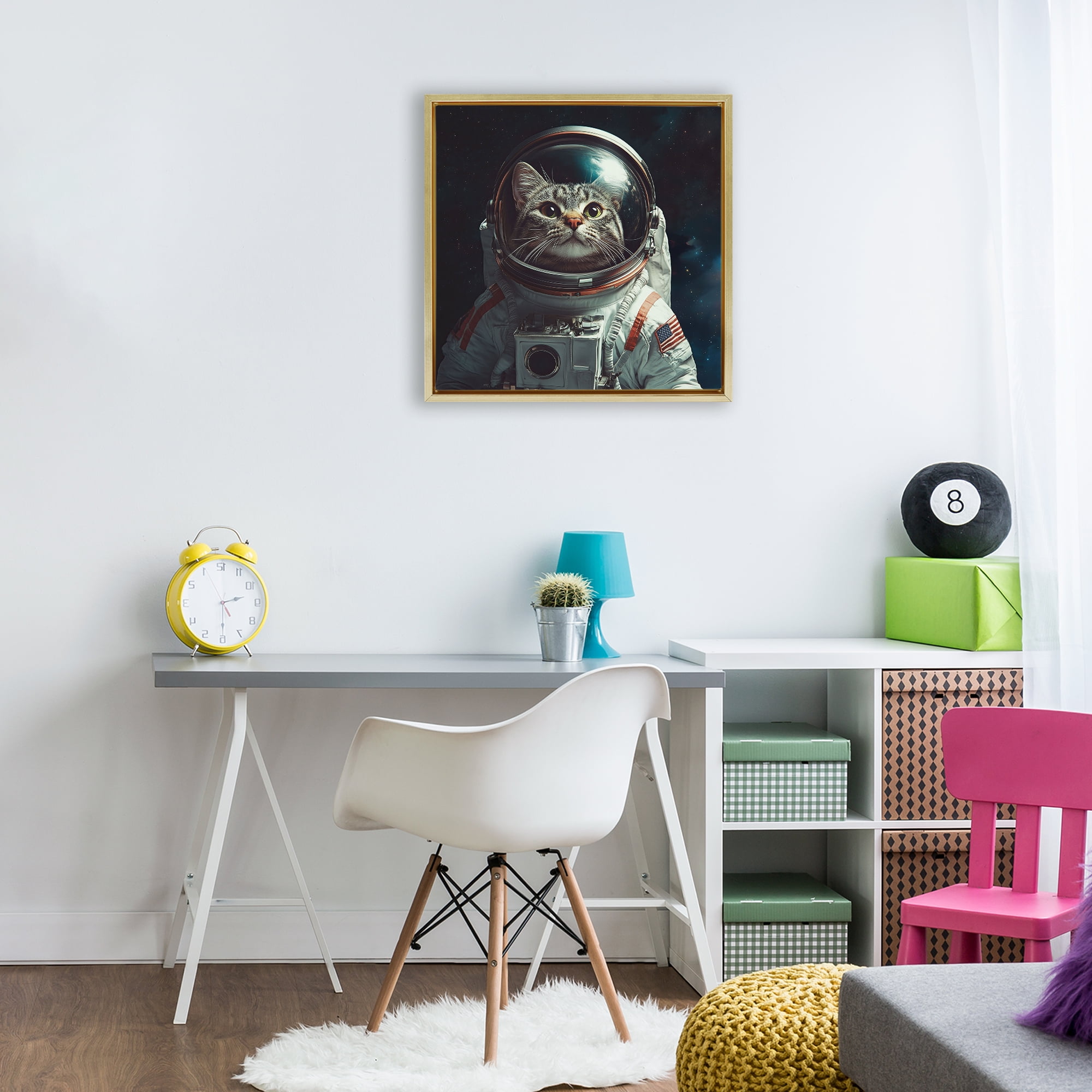 Catstronaut Cat Astronaut Gold Framed Floater Canvas Wall Art, design by Jim Baldwin