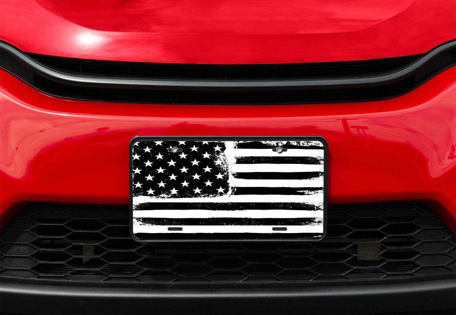 Amcove Patriotic License Plate American Flag Aluminum Car Metal License Plate for Car Four Holes Car Tag 12 X 6 