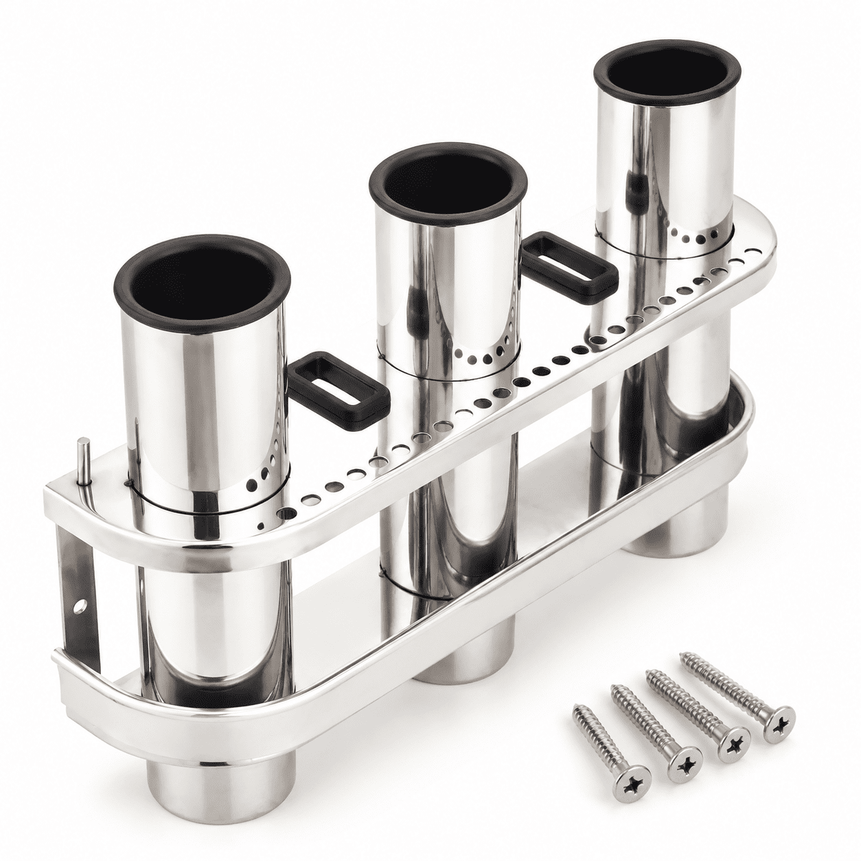 Stainless Steel 3-Tube Boat Fishing Rod Holder with Storage Organizer