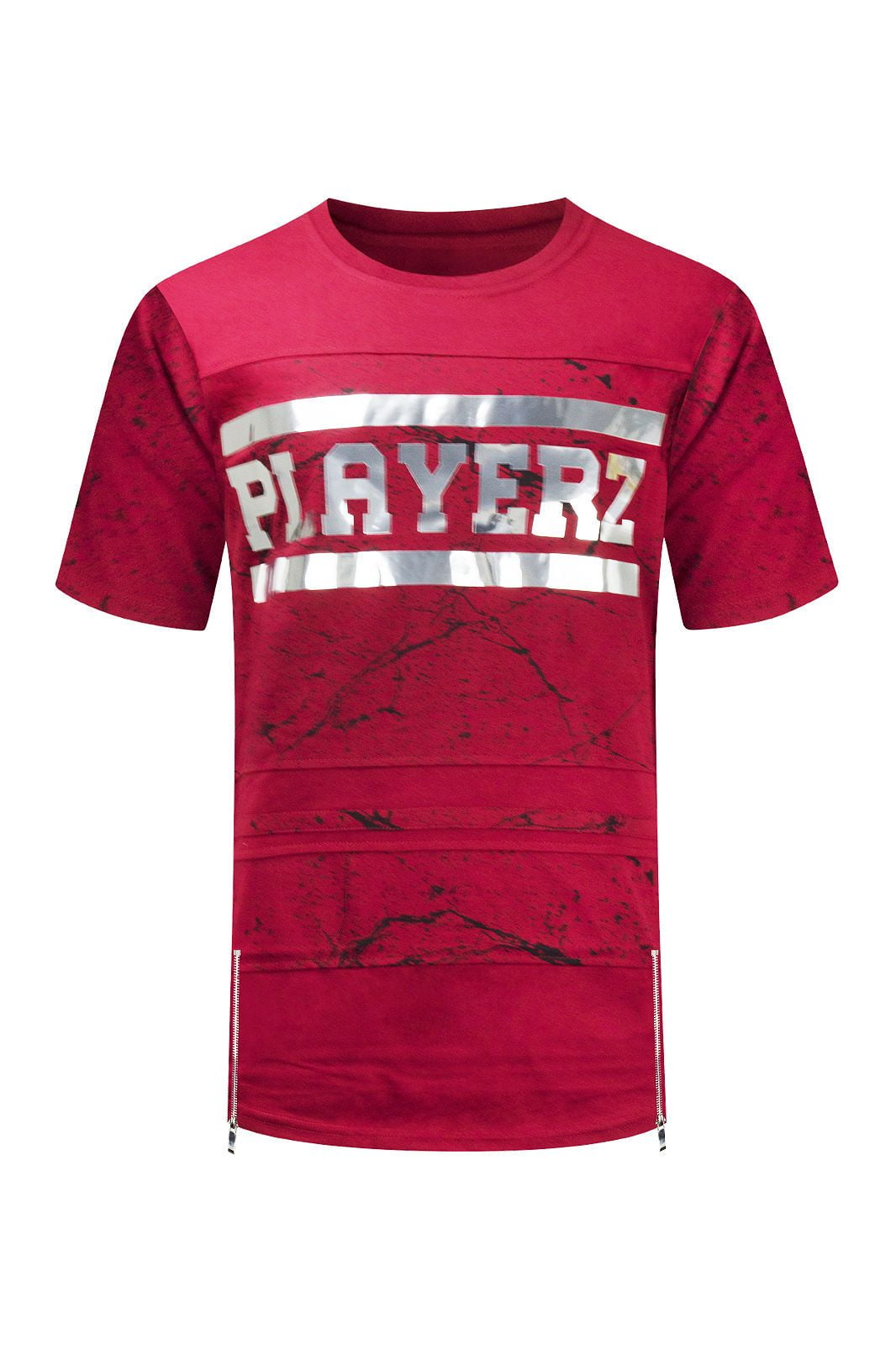red shirt with silver print