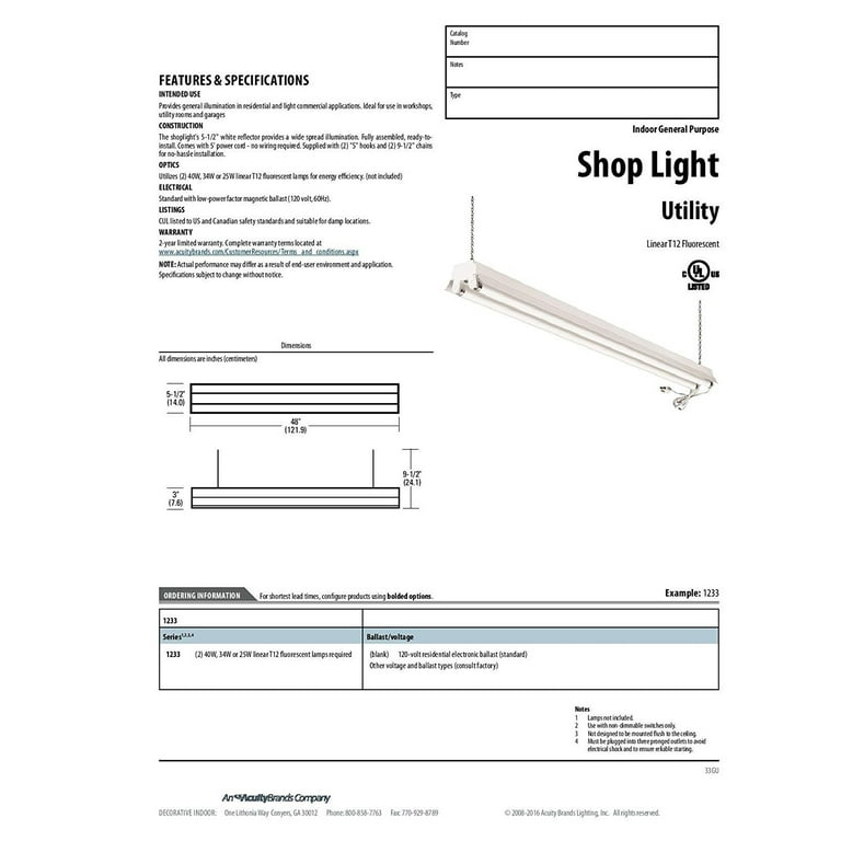 2-Light White T8 Fluorescent Residential Shop Light 2-Light White T8 Fluorescent Residential Shop Light