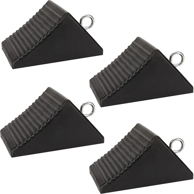 AFA Tooling - Heavy Duty Rubber Wheel Chocks w/Eyebolt Tie Off Handles - RV Wheel Chock for Front & Back Tires - Quick Grip Ribbe
