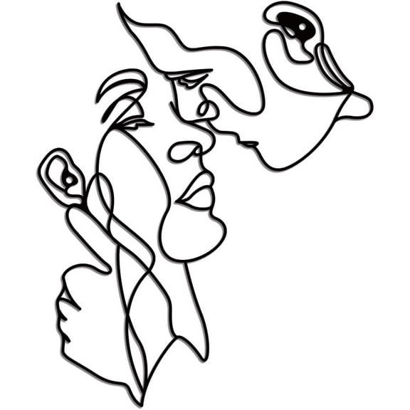 Metal Couple Facial Line Wall Art, Black Metal Line Modern Abstract Wall Decor Unramed Lovers Kissing Line Home Decor Wall Sculptures for Living Room Garden Bedroom Office Bathroom