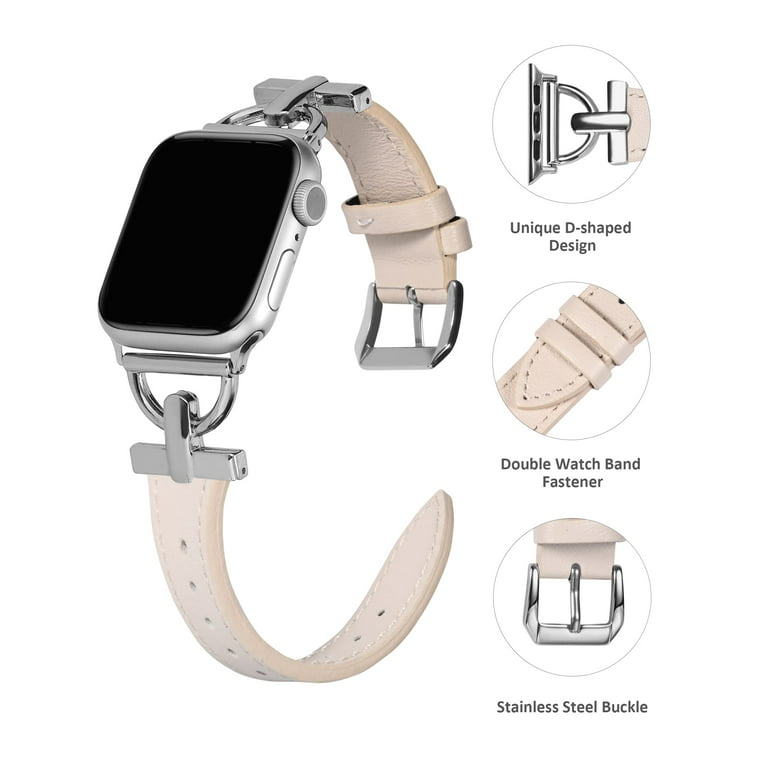 Wearlizer Leather Band Compatible with Apple Watch Band Women 42mm 44mm  45mm 49mm(Ultra), Dressy Leather Strap with D-Shape Metal Buckle for iWatch