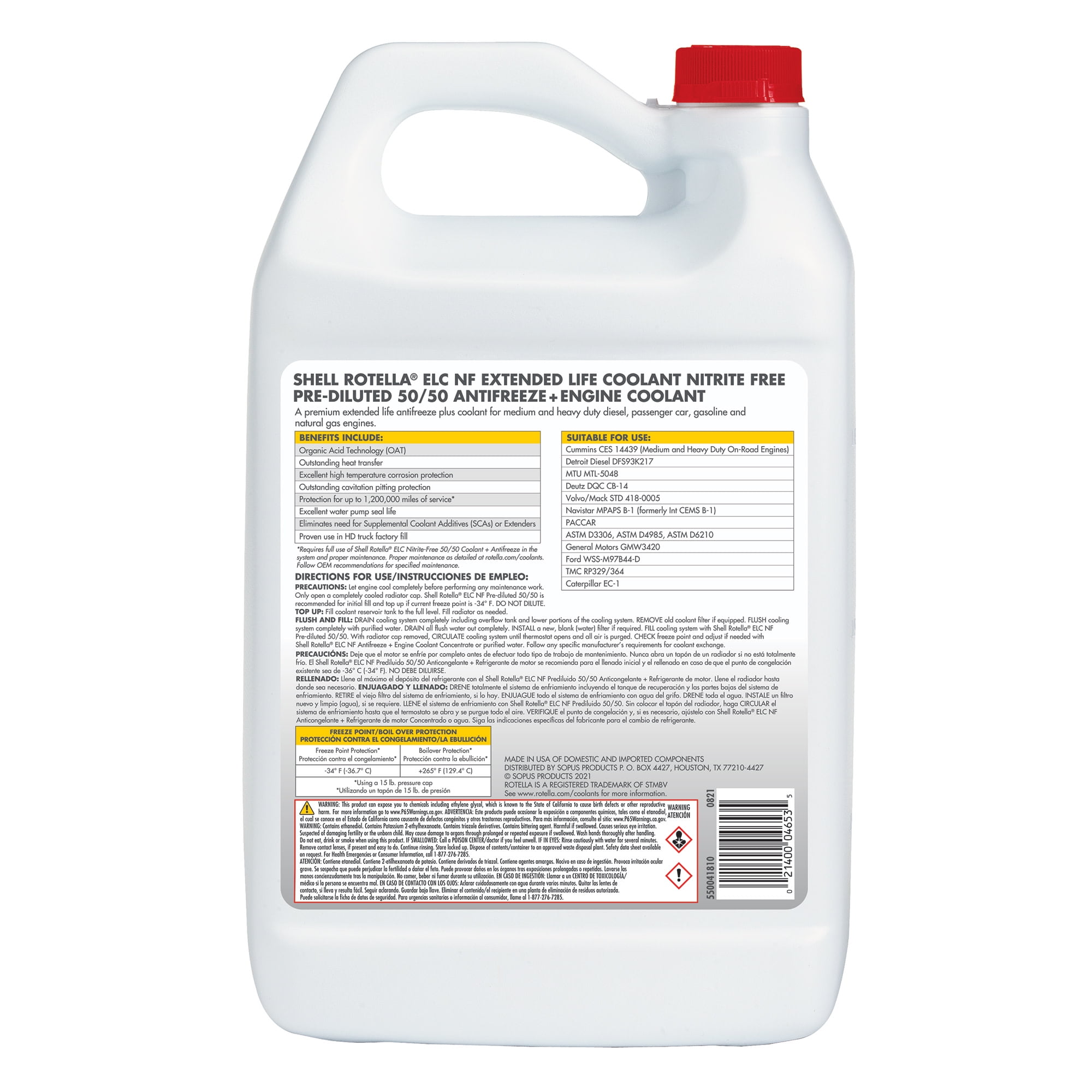 Shell Rotella Nitrite-Free Extended Life ELC Anti-Freeze + Coolant, Pre-Diluted 50/50, 1 Gallon