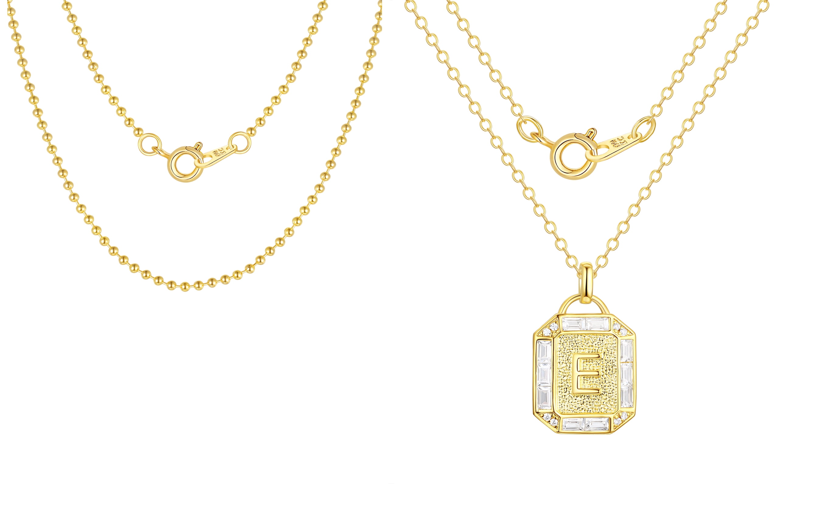 Adult 14KT Gold Flash Plated Initial Double Necklace Set with Simulated Diamonds