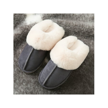 

Rockomi Women Men Fuzzy Slipper House Warm Shoes Closed Toe Slippers Unisex Breathable Soft Slides Clogs Lightweight Fluffy Winter Shoe Dark Gray 9.5-10