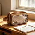 thumbnail image 2 of Lzobxe Pencil Pouch Large Capacity Pencil Case with Zipper and Clear Window, Stationery Holder Cosmetic Bag with Handle for College, Office, Travel, 2 of 9