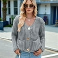thumbnail image 3 of Women'S Long Sleeve Cropped Knit Cardigan 2025 Casual Button Down Crochet Sweater Tops with Pockets Grey M, 3 of 7