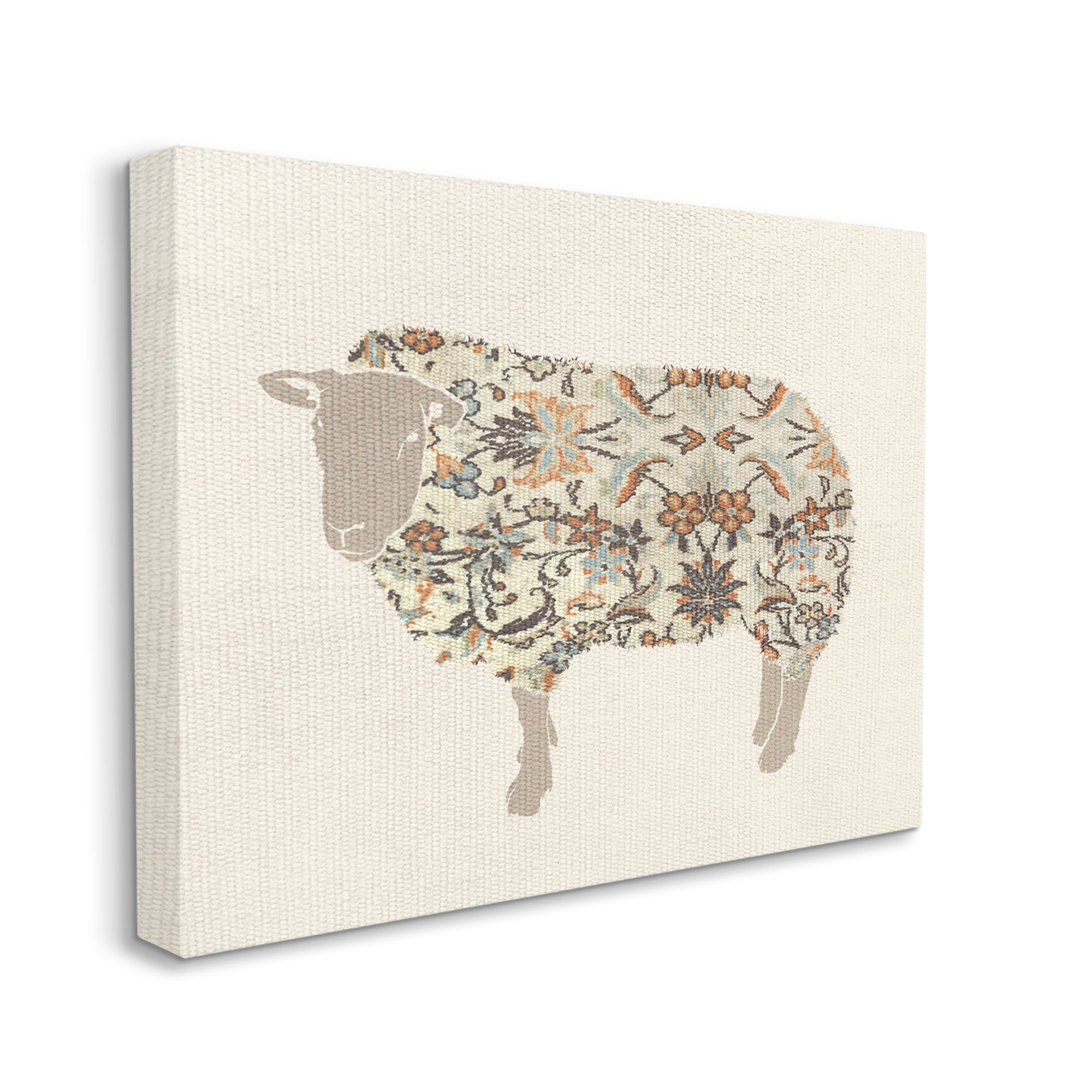 Stupell Industries Traditional Floral Pattern Sheep Animals & Insects Painting Gallery Wrapped Canvas Print Wall Art, 48 x 36