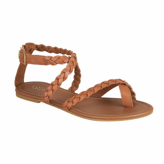Duopack Sandalias Mujer Casual café, oro Multitira trenzada Castalia Casual