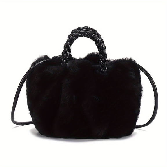 HMSHA Plush All-match Mini Crossbody Bag Simple Solid Color Braided Handle Cloud Bag Perfect Shoulder Bag For Everyday Use