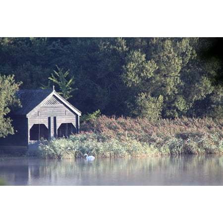 Cabin Boat - Canvas Print Water Blue Cabin Boathouse Lake Rural Outdoor Stretched Canvas 10 x 14