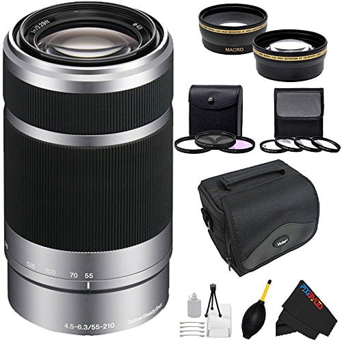 Sony E 55-210mm F4.5-6.3 OSS Lens for Sony E-Mount Cameras (Silver) +  Pixi-Advanced Accessory Bundle