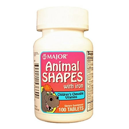 Animal Vitamins - 3 Pack Major Animal Shapes with Iron Children's Vitamins 100 Tablets Each