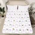 thumbnail image 2 of jejeloiu Kawaii Ghost Full Size Sheets,Girls Bow Knot Bed Sheets,White Purple Bowtie Sheet Sets,Breathable Bedroom Decorative,4-Piece, 2 of 7