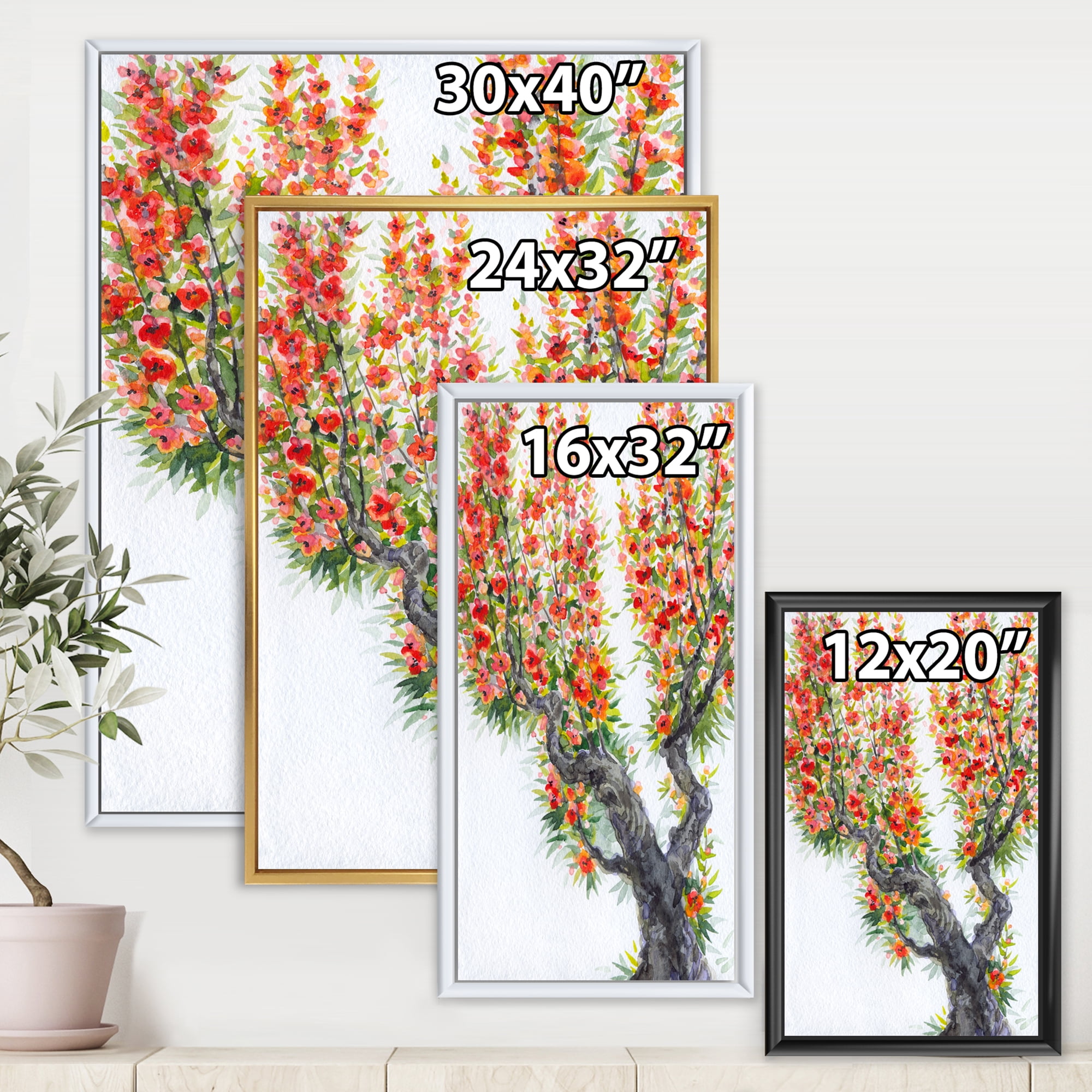 Designart 'Blooming Flowers Of An Old Tree In Spring II' Traditional Framed Canvas Wall Art Print