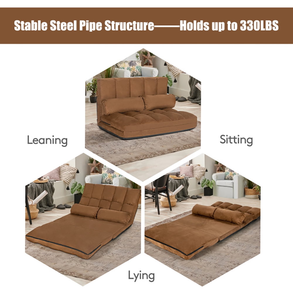 Finihen Fold Sofa Bed, Fold Out Couch, 6-Position Foldable Floor Sofa Bed with Detachable Cloth Cover, Washable Cover, Brown Finihen Fold Sofa Bed, Fold Out Couch, 6-Position Foldable Floor Sofa Bed with Detachable Cloth Cover, Washable Cover, Brown