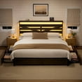 thumbnail image 1 of GUNAITO King Bed Frame with Storage Headboard & 4 Drawers, Dark Gray Industrial Metal Platform Bed with Charging Station and LED, 1 of 10