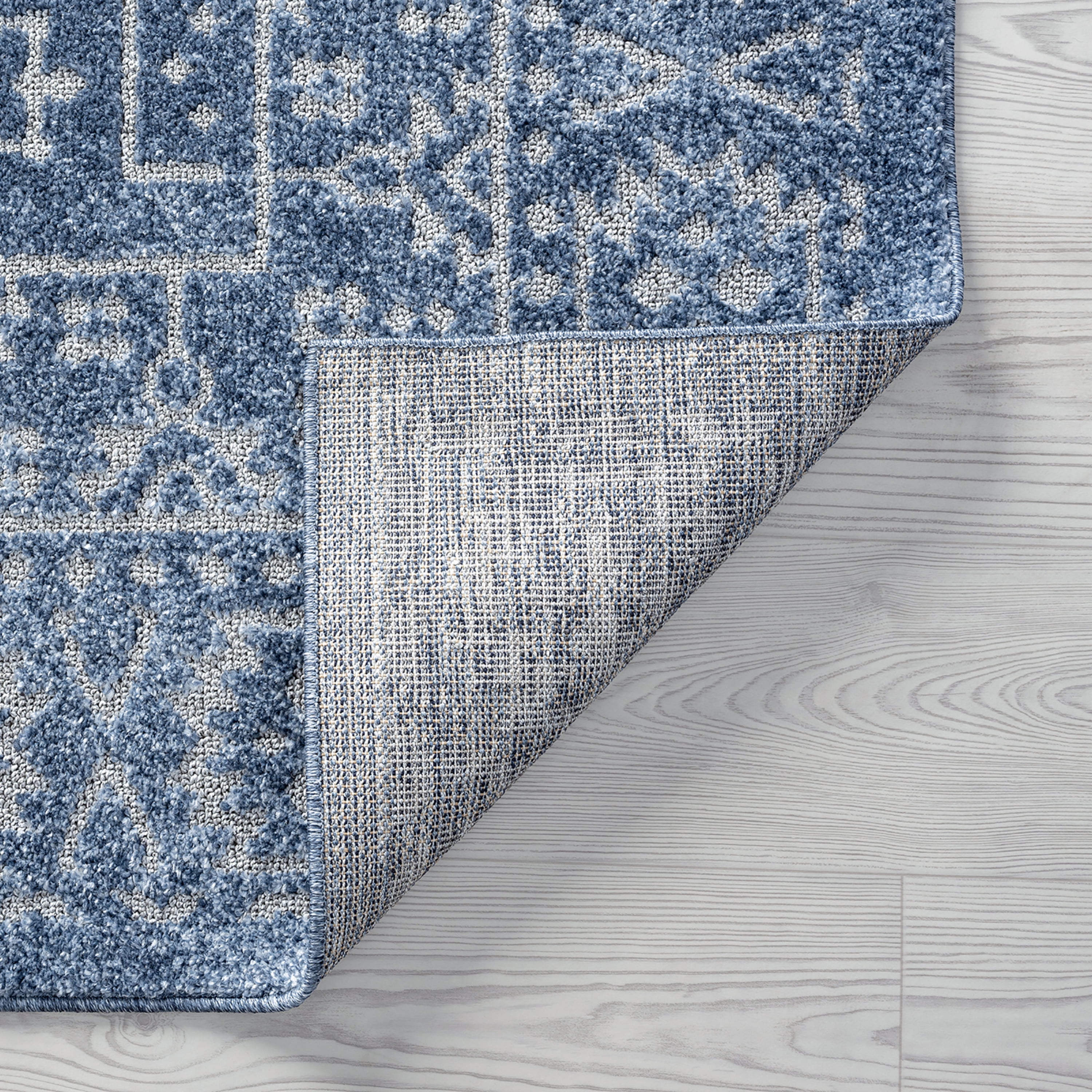 Bliss Rugs Scandinavian Area Rug for Living Room, Farmhouse, Bedroom, Geometric Tribal Dining Room Rug | Blue, 5' x 8'(5'3''x7'3'')