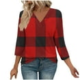 thumbnail image 3 of Jsaierl 3/4 Sleeve Tops for Women Plus Size V Neck Shirts Dressy Plaid Petite Blouses Classic Holiday Tunic Top S-2XL, 3 of 8